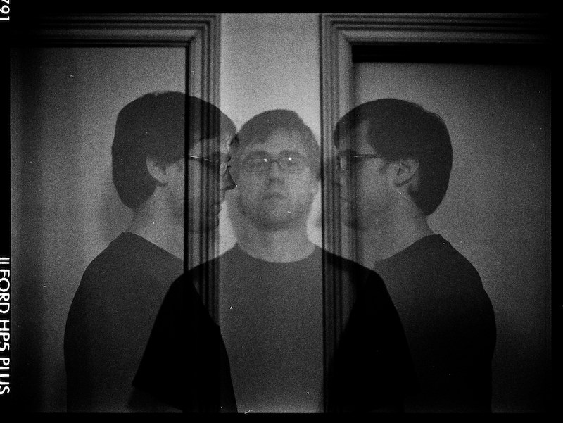 Triple exposure self-portrait on medium format film, 2008